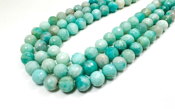 Natural Amazonite Faceted Round Beads, Aqua Blue-Green Gemstone Strands for Jewelry Making (6mm 8mm 10mm) - PG308