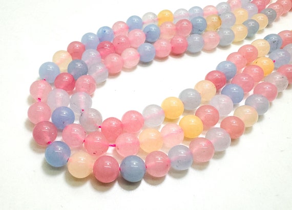 Rainbow Multi Color Morganite Agate Smooth Polished Round 8mm Gemstone Jewelry Making Beads - RN198P