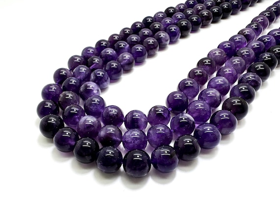 Natural Amethyst Round Beads | 4mm–12mm | 15.5” Strand | Genuine Purple Gemstone Beads for Jewelry Making, Healing & Design- PG16