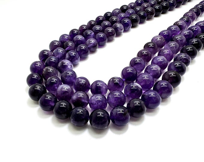 Natural Amethyst Round Beads | 4mm–12mm | 15.5” Strand | Genuine Purple Gemstone Beads for Jewelry Making, Healing & Design- PG16