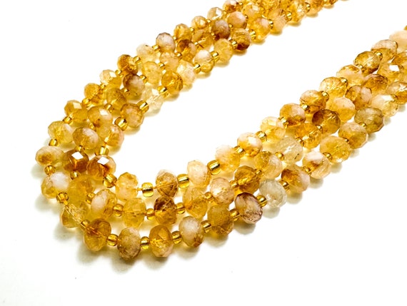 Natural Yellow Golden Citrine Faceted Rondelle 5mm x 8mm Gemstone Beads - PGS321