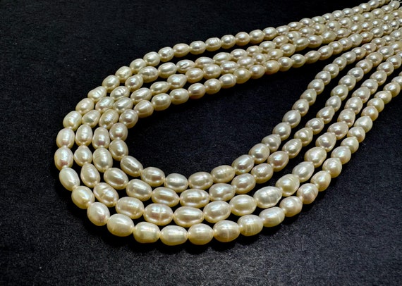 AAA White Fresh Water Pearl 4mm x 6mm Barrel Pebble Oval Rice Beads- PGS77
