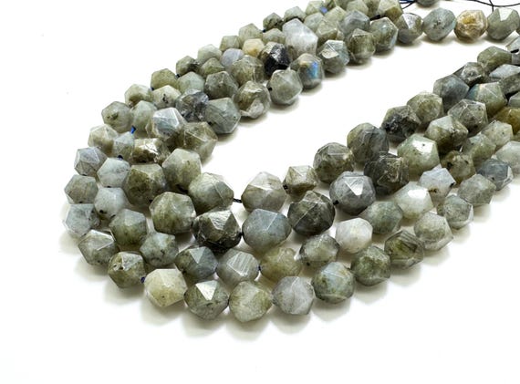 Natural Labradorite Faceted Star Cut Beads • Genuine 8mm 10mm Flashy Grey Gemstone • High Luster Polished Labradorite Strand - PG250
