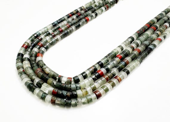 Natural African Bloodstone Heishi Beads 2x4mm | Green & Red Jasper Gemstone Rondelle Beads | 15” Strand | Jewelry Making Supplies - RD33