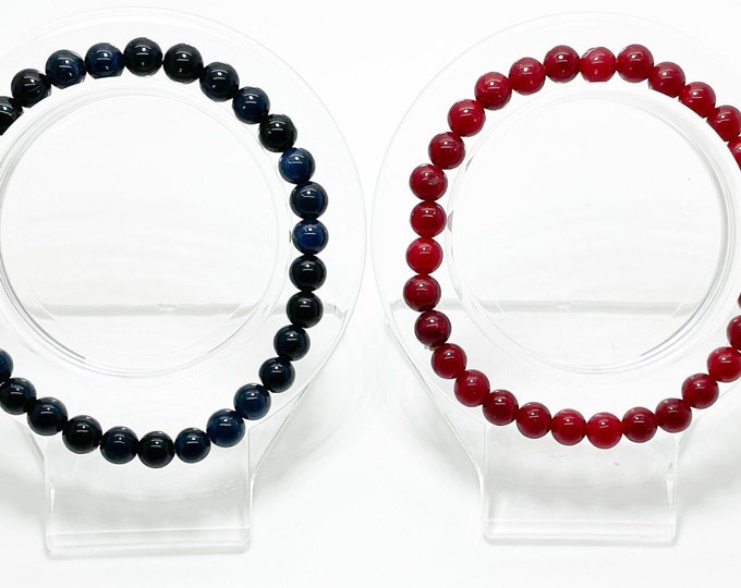Jade Gemstone Bracelet Dyed Navy Red 6mm Round Beads Stretch Elastic Cord Handmade Beaded Bracelet PGB75