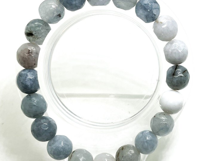Cloudy Gray Quartz Faceted Round 10mm Gemstone Beads Stretch Elastic Cord Handmade Beaded Bracelet Accessories - PGB223