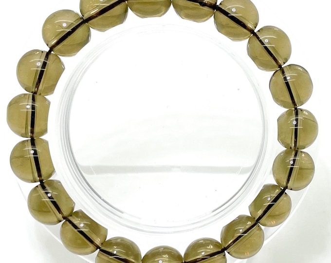 Natural Smoky Quartz Smooth Round Transparent Smoky Gemstone Beads Elastic Cord Handmade Beaded Bracelet Accessories - PGB153