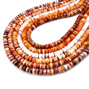 Genuine Natural Native America Purple Orange Spiny Oyster Shell Rondelle Disc Raw 4mm x 6mm Beads - PG227