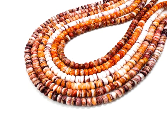 Genuine Natural Native America Purple Orange Spiny Oyster Shell Rondelle Disc Raw 4mm x 6mm Beads - PG227