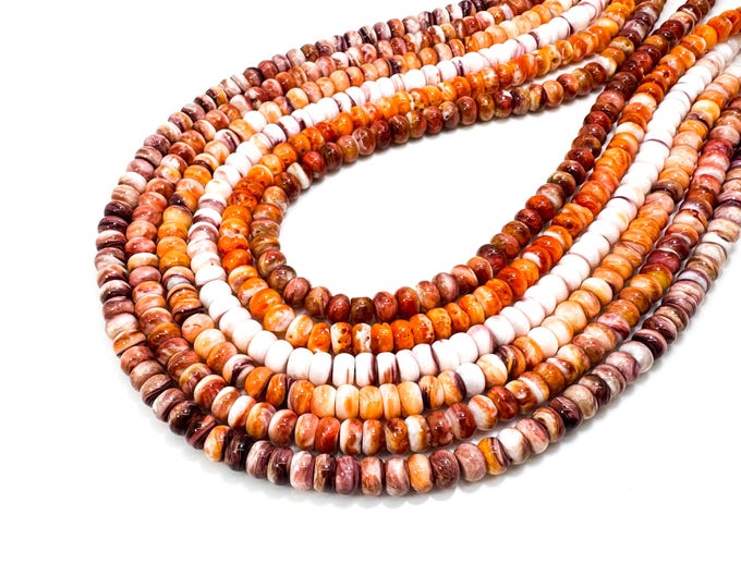 Genuine Natural Native America Purple Orange Spiny Oyster Shell Rondelle Disc Raw 4mm x 6mm Beads - PG227
