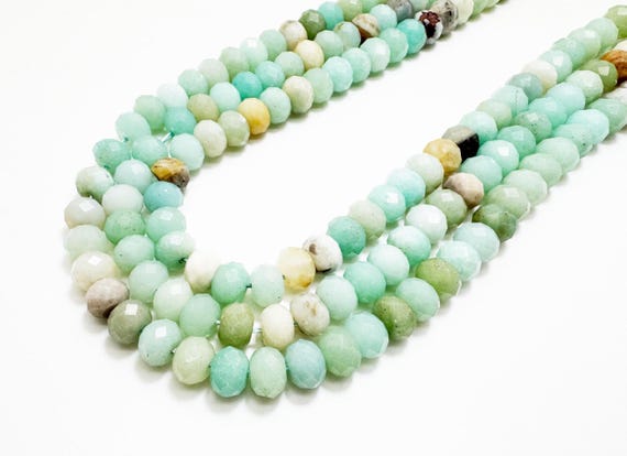 Green Amazonite Faceted Rondelle Beads 6x8mm | Natural Green Gemstone Beads | 14.5” Strand | Jewelry Making Supplies - RDF04