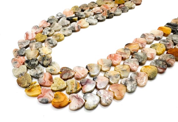 Natural Yellow Jasper Flat Heart Beads: Multi-Color Gemstone, Grounding Jewelry - PGS411