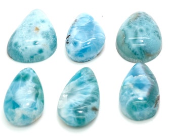 Natural Dominican Larimar Cabochon - Chips Rock Smooth Stone Gemstone Round Pear Tear Oval Beads for Ring Necklace Pendant Jewelry - PGL105
