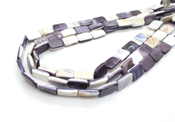 Natural Wampum Shell Rectangle Beads • Genuine Purple White Quahog 8mm x 12mm Flat Beads • Polished Coastal Shell Jewelry Supply