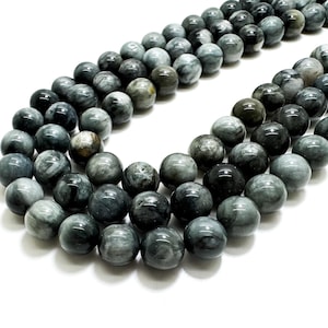 Natural Hawks eye. Gray Hawkseye Eagle Eye Smooth Round Sphere Ball Gemstone Beads RN49