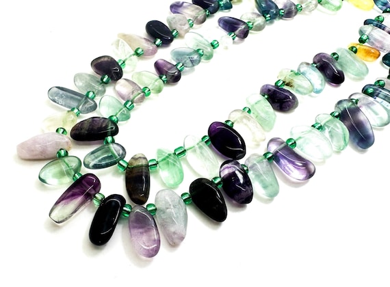 Natural Multi Color Fluorite Freeform Chip Irregular Slab Flat Shapes Stick Gemstone Beads - PGS214