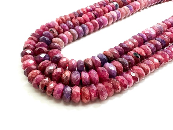 AAA Faceted Rondelle Red Ruby Gemstone Beads – Natural Red Ruby for Jewelry Making, DIY Craft Supplies, Full Strand - PG70A