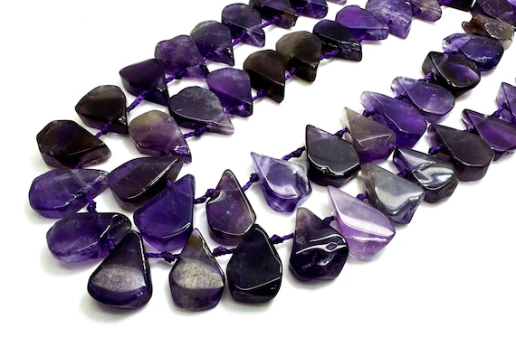 Natural Purple Amethyst Teardrop Pear Polished Gemstone Beads - PGS172