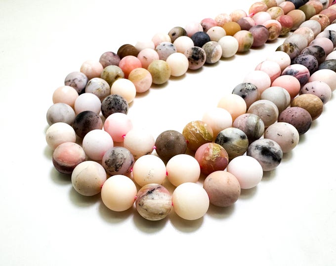 Matte Pink Opal Beads, Round Ball Sphere Natural Pink Opal Gemstone Beads Full Strand (4mm 6mm 8mm) - RN10