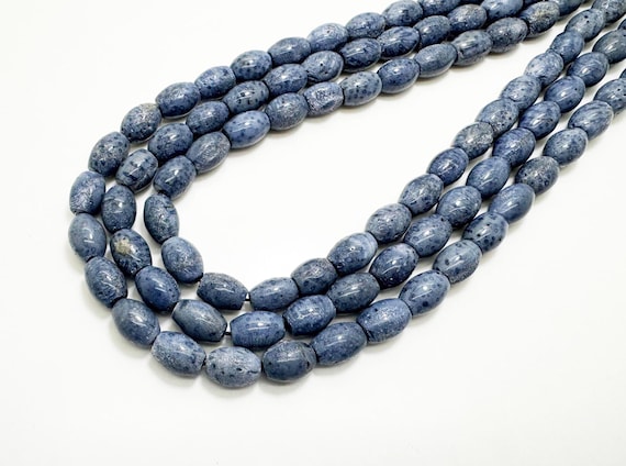 Natural Blue Coral Barrel Beads | Organic Barrel Shape | Approx 8x11mm | 16" Strand | Ocean Blue Coral | Jewelry Making Supplies BC-2
