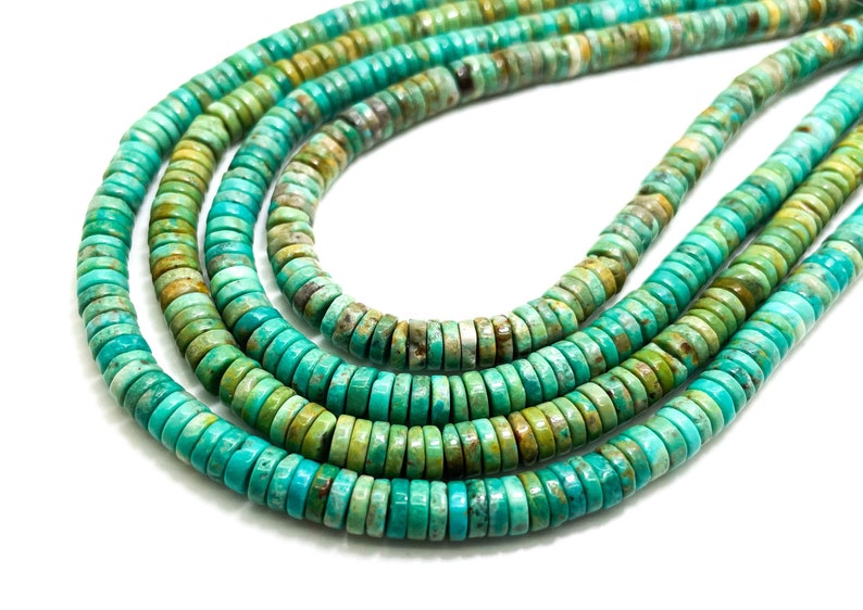 Natural Green/Blue Turquoise Polished Smooth Heishi Rondelle 2mm x 6mm Gemstone Beads PGS367 16 Strand image 1