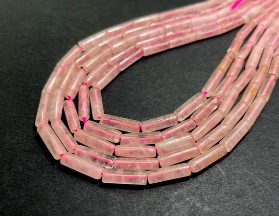 Natural Rose Quartz Polished Cylinder Tube 4mm x 12mm ~ 4mm x 13mm Gemstone Beads - PGS52