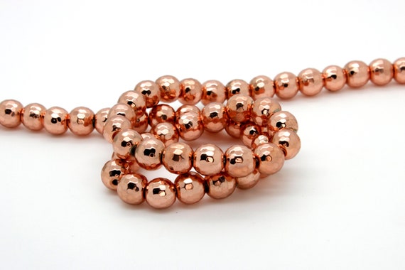 Rose Gold Hematite Faceted Round Ball Sphere Loose Heishi Gemstone Beads - (4mm, 6mm, 8mm, 10mm, 12mm) - RNF54