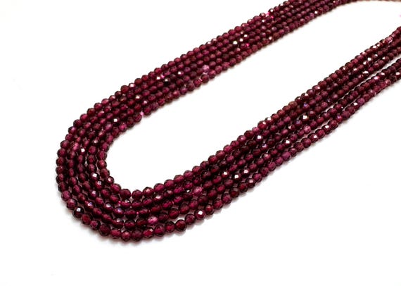 Natural Red Garnet Faceted Round Beads – 2mm Tiny Pinkish Red Gemstone Beads for Dainty Jewelry Making - RNF124