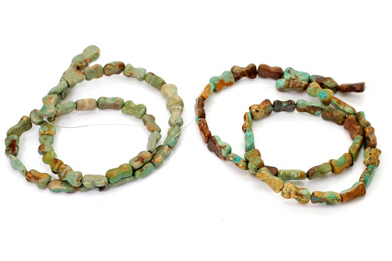 Natural Turquoise Beads, Genuine Arizona Turquoise Smooth Flat Bone Nugget Chip Loose Gemstone Beads (Assorted Size) - PGS282