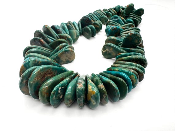 Natural Hubei Turquoise  Large Flat Tab Beads Genuine Graduated Blue Green Gemstone 15mm ~ 35mm Tapered Slab  Women Jewelry PGS370-6