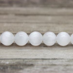 AAA Rare Genuine Natural White Selenite Polished Smooth Round Gemston Beads PG17 image 2