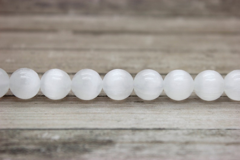 AAA Rare Genuine Natural White Selenite Polished Smooth Round Gemston Beads PG17 image 2