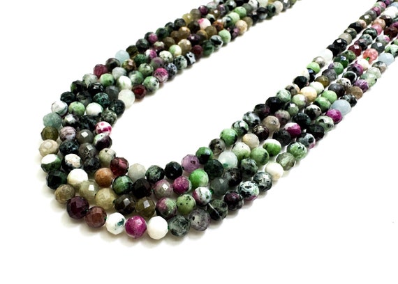 Natural Ruby Zoisite Faceted Round 4mm Gemstone Beads - RNF21
