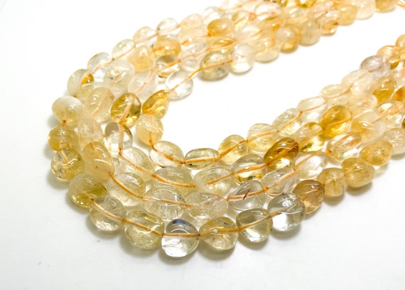 Golden Citrine Beads, Natural Yellow Citrine Polished Nugget Pebble Round Barrel Gemstone Beads - PG318B