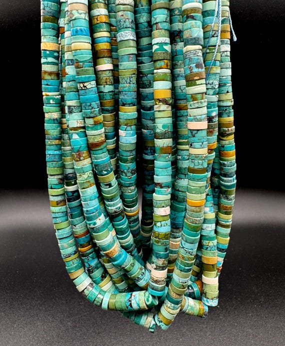 Natural Hubei Turquoise Heishi Beads Blue Green Disc Beads • Untreated Polished Turquoise Wheel Spacer Gemstone for Jewelry Making PGS419