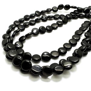 Natürliche schwarze Jet-Perlen - glatte 10 mm Flache runde Form | PG148 | Voller Strang | Schmuckherstellung Zubehör - PG148