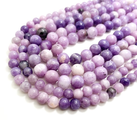 Natural Purple Lepidolite Polished Smooth Round 6mm 8mm Gemstone Beads - RN175