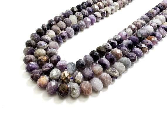 Natural Dog Teeth Amethyst, Matte Purple Amethyst Faceted Rondelle 7mm x 10mm Gemstone Beads - RDF40