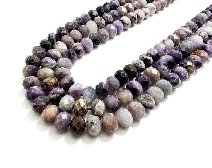 Natural Dog Teeth Amethyst, Matte Purple Amethyst Faceted Rondelle 7mm x 10mm Gemstone Beads - RDF40