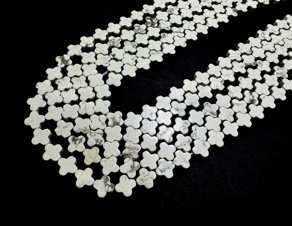 Natural White Howlite Four Leaf Clover 8mm Smooth Gemstone Beads - PGS416