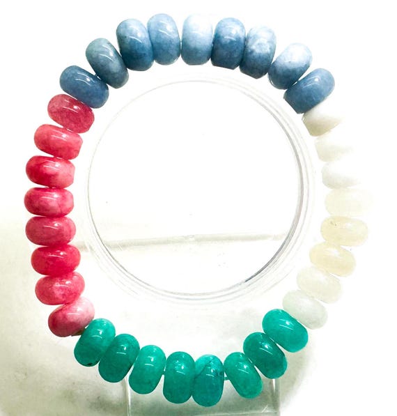 Handmade Dyed Jade Bracelet: Multi-Color Rondelle Gemstone Beads