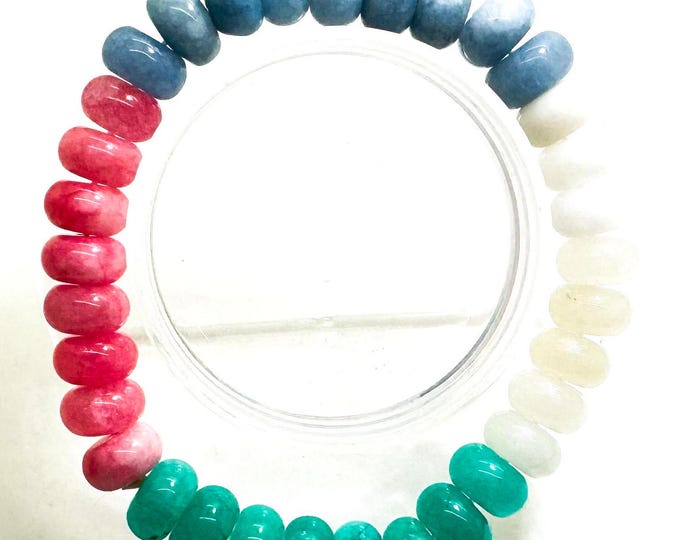 Mixed Pink White Blue Green Jade 10mm Rondelle Gemstone Beads Stretch Elastic Cord Handmade Beaded Bracelet Accessories - PGBRD27