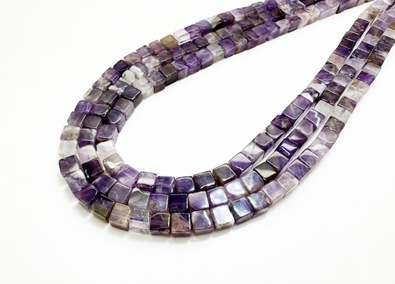 Natural Amethyst Cube Beads 4mm | Polished Square Purple Amethyst Beads | 15.5" Strand | Calming & Spiritual Stone - PGS101