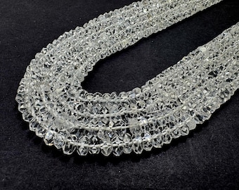 Clear Quartz, Transparent Clear Quartz Rondelle Faceted Gemstone Beads (2mm x 4mm, 2mm x 5mm, 3mm x 6mm, 4mm x 7mm) RDF10