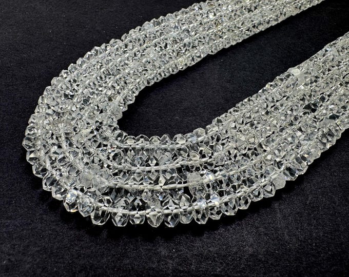 Clear Quartz, Transparent Clear Quartz Rondelle Faceted Gemstone Beads (2mm x 4mm, 2mm x 5mm, 3mm x 6mm, 4mm x 7mm) RDF10