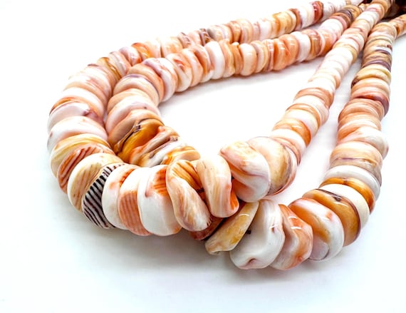 Natural Orange Spiny Oyster Rondelle Beads Genuine 8mm to 18mm Graduated Polished Spiny Oyster Shell • Southwestern Jewelry Supply - PGS90J