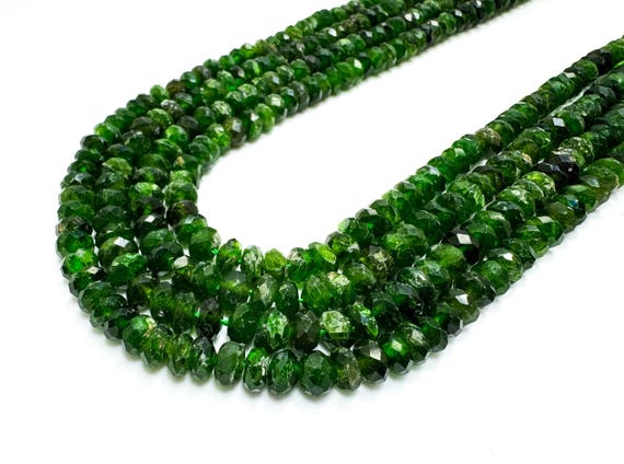 Natural Green Faceted Chrome Diopside Rondelle Beads: Deep Green Gemstone, 5mm 6mm - RDF61A