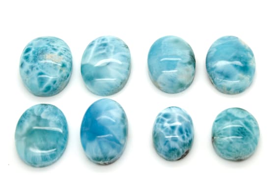 Natural Dominican Larimar Rock Gemstone Round Small Oval Flat Beads for Pendant Grade AAA
