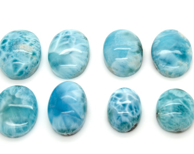 Natural Dominican Larimar Rock Gemstone Round Small Oval Flat Beads for Pendant Grade AAA