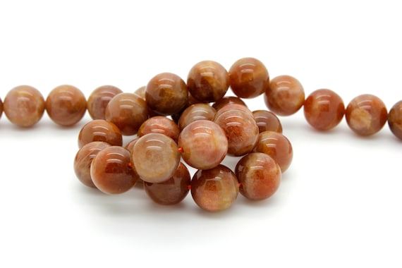 Natural Sunstone Beads, Smooth Polished Round Ball Sphere Natural Sunstone  Gemstone Beads - (6mm 8mm 10mm 12mm 14mm) - RN72